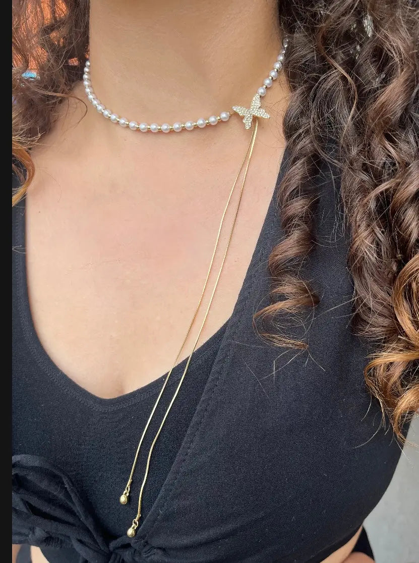 Butterfly Elegance - Vergoldete Perlenkette Adore Ani Jewelry